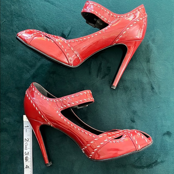 Bottega Veneta Red Mary Jane Heels Size 8 - Picture 3 of 12